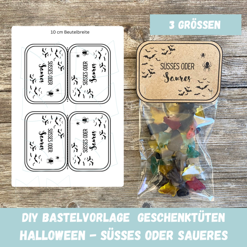 Tütenklappe Geschenktüte Halloween, Süsses oder Saures, Tütenverpackung für befüllte Geschenktütchen, PDF