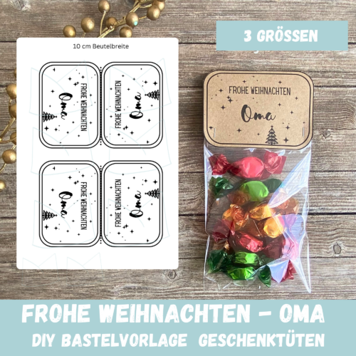 Bastelvorlage Tütenklappe Geschenktüte Frohe Weihnachten Oma - für befüllte Geschenktütchen, PDF