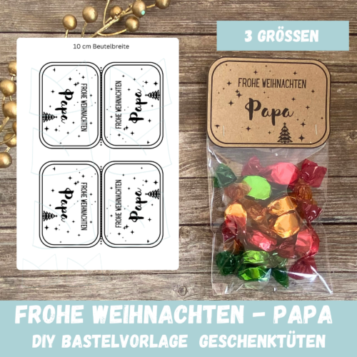 Bastelvorlage Tütenklappe Geschenktüte Frohe Weihnachten Papa - für befüllte Geschenktütchen, PDF