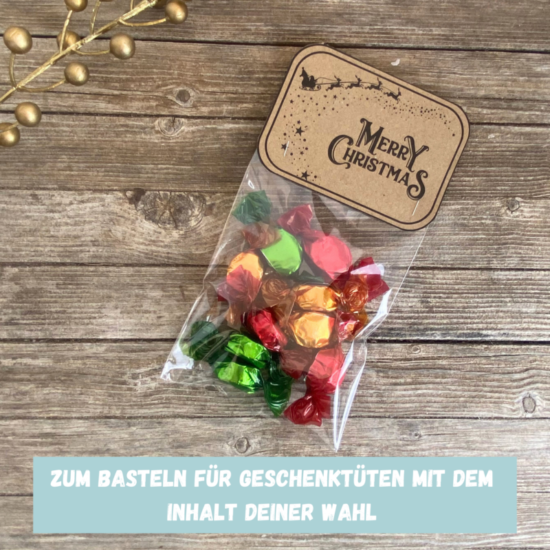 Bastelvorlage Tütenklappe Geschenktüte Merry Christmas - für befüllte Geschenktütchen, PDF