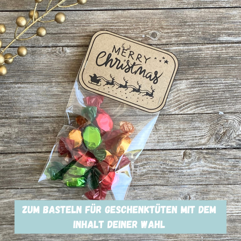Bastelvorlage Tütenklappe Geschenktüte Rentiere - Merry Christmas - für befüllte Geschenktütchen, PDF