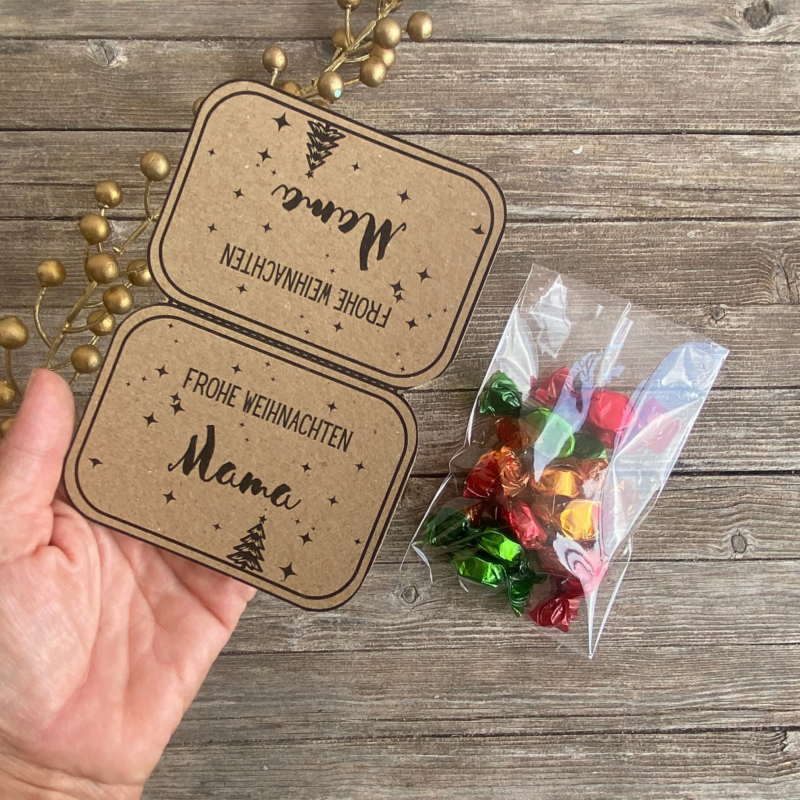 Bastelvorlage Tütenklappe Geschenktüte Frohe Weihnachten Mama - für befüllte Geschenktütchen, PDF