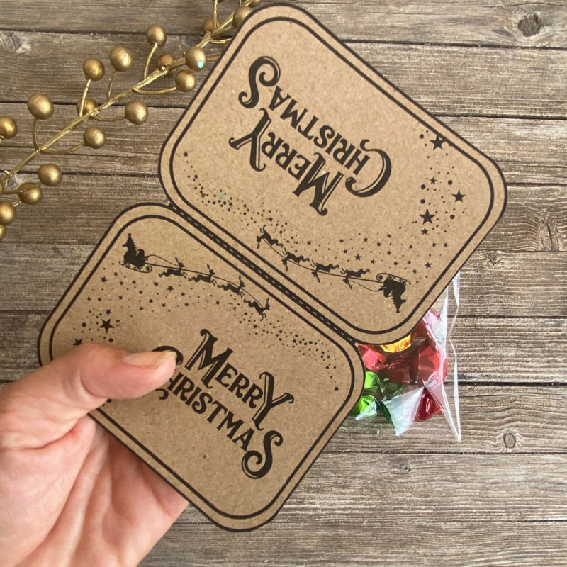 Bastelvorlage Tütenklappe Geschenktüte Merry Christmas - für befüllte Geschenktütchen, PDF