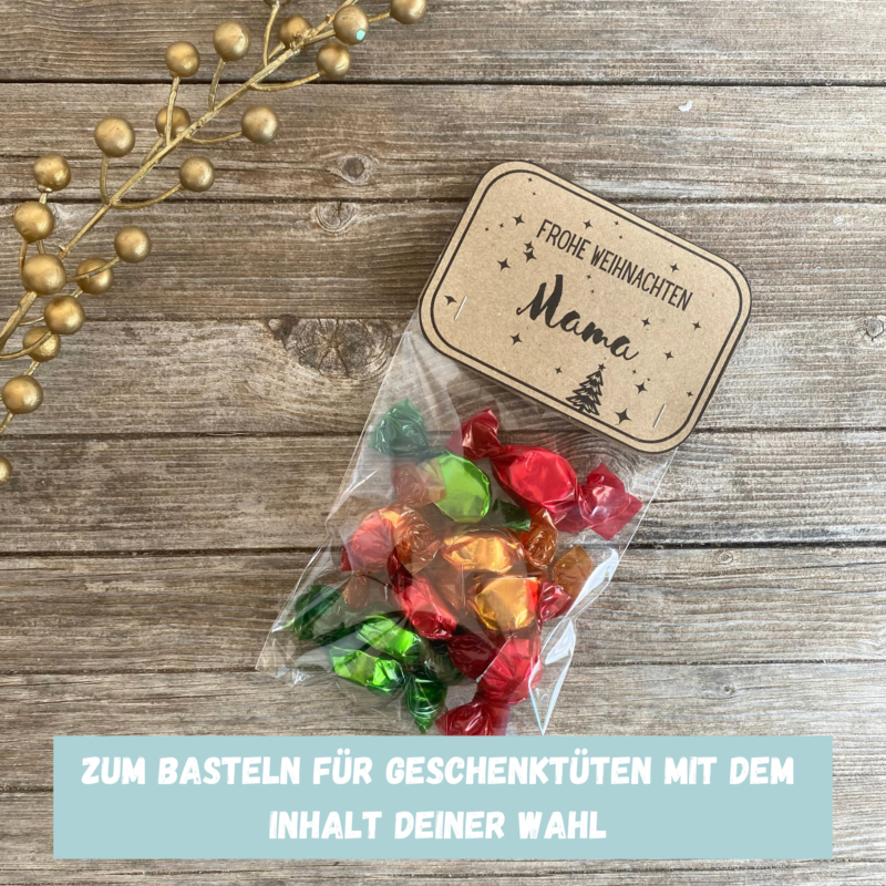 Bastelvorlage Tütenklappe Geschenktüte Frohe Weihnachten Mama - für befüllte Geschenktütchen, PDF