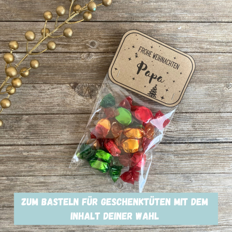 Bastelvorlage Tütenklappe Geschenktüte Frohe Weihnachten Papa - für befüllte Geschenktütchen, PDF