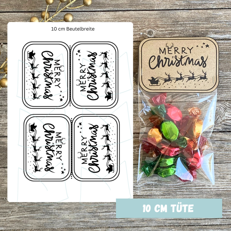Bastelvorlage Tütenklappe Geschenktüte Rentiere - Merry Christmas - für befüllte Geschenktütchen, PDF