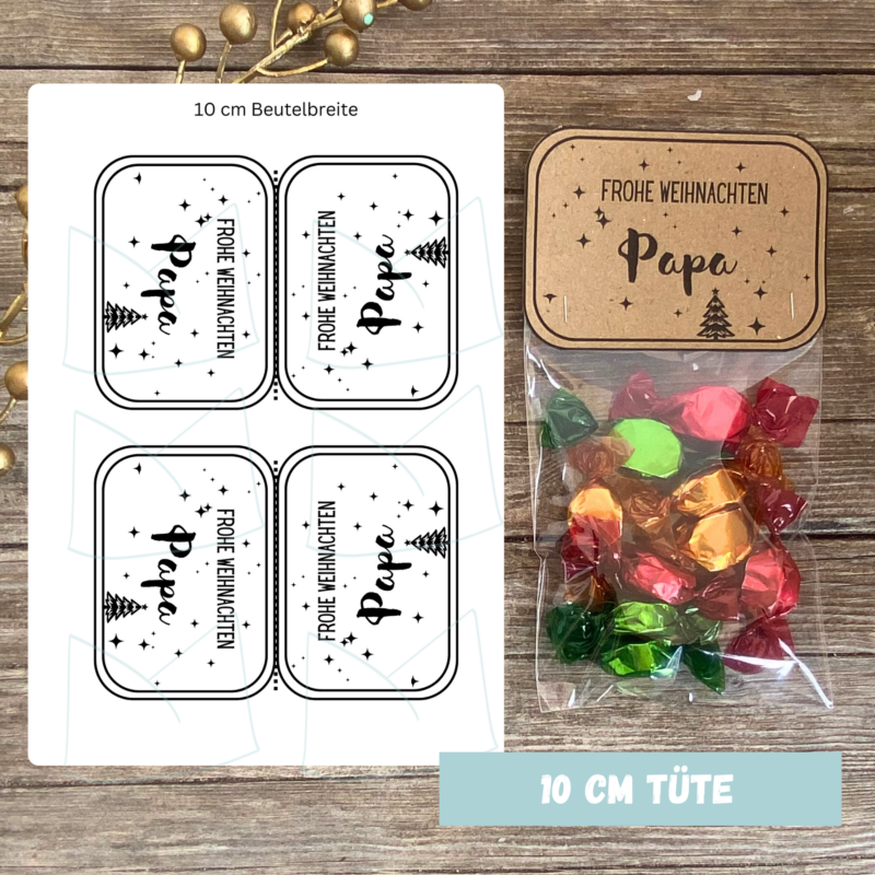 Bastelvorlage Tütenklappe Geschenktüte Frohe Weihnachten Papa - für befüllte Geschenktütchen, PDF