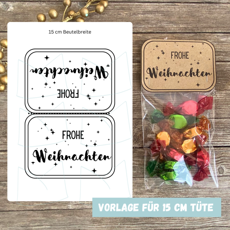 Bastelvorlage Tütenklappe Geschenktüte Frohe Weihnachten für befüllte Geschenktütchen, PDF