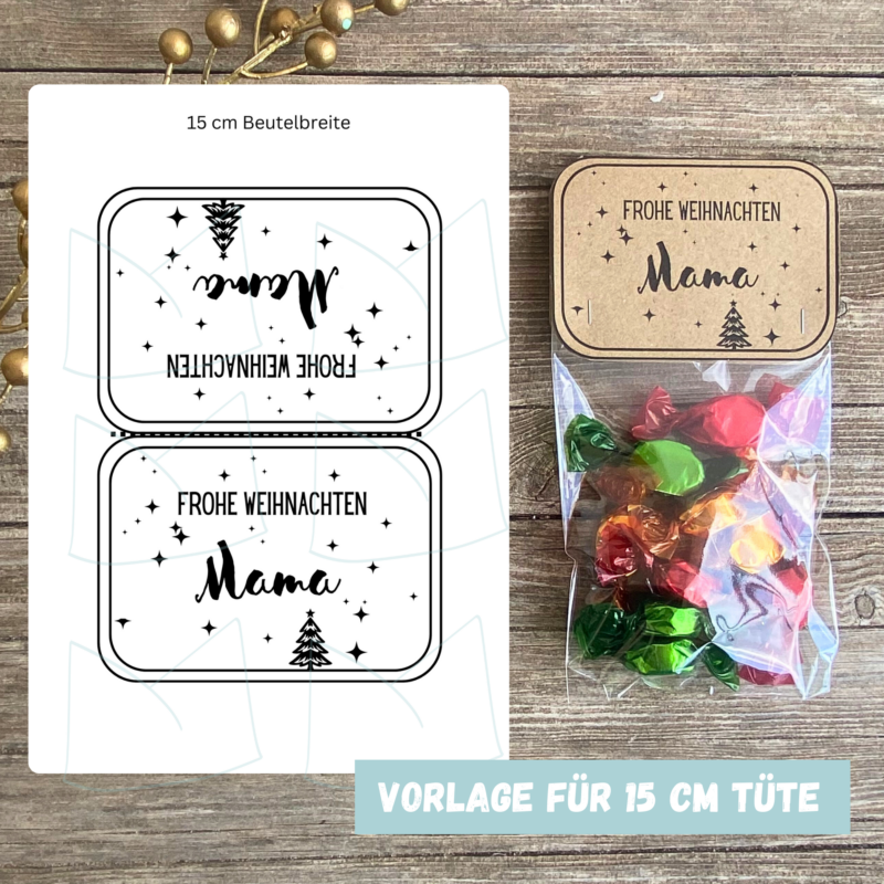 Bastelvorlage Tütenklappe Geschenktüte Frohe Weihnachten Mama - für befüllte Geschenktütchen, PDF