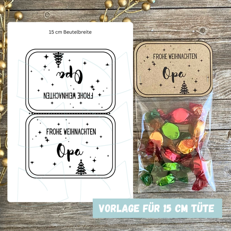 Bastelvorlage Tütenklappe Geschenktüte Frohe Weihnachten Opa - für befüllte Geschenktütchen, PDF