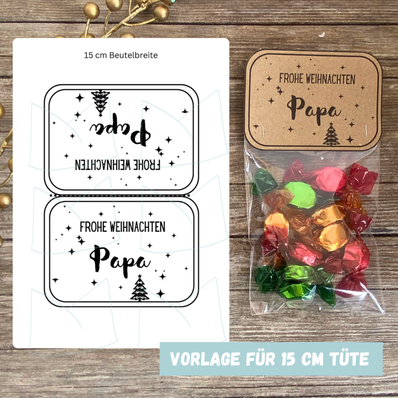 Bastelvorlage Tütenklappe Geschenktüte Frohe Weihnachten Papa - für befüllte Geschenktütchen, PDF