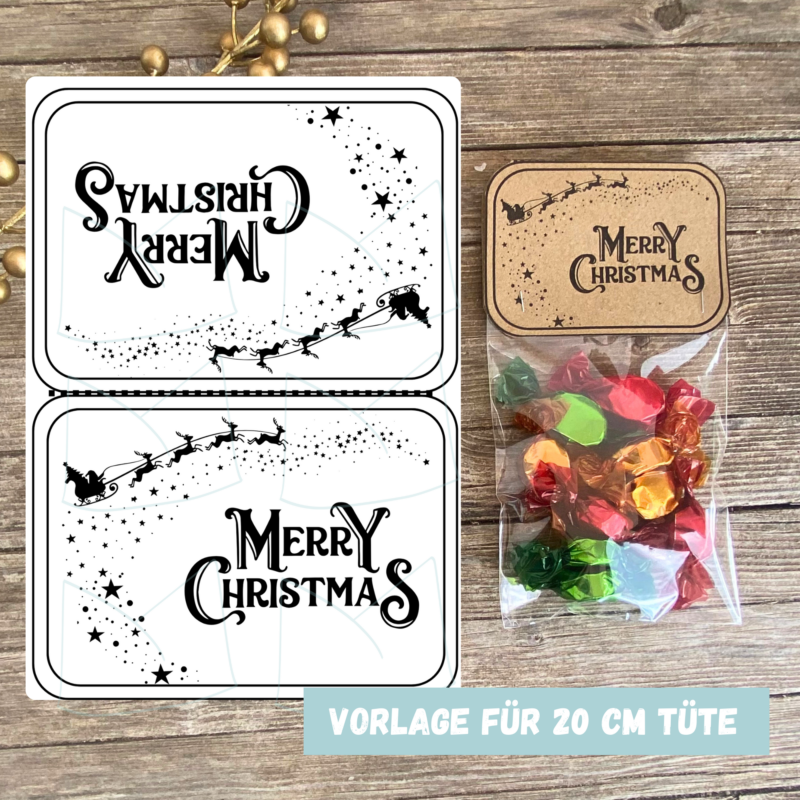 Bastelvorlage Tütenklappe Geschenktüte Merry Christmas - für befüllte Geschenktütchen, PDF