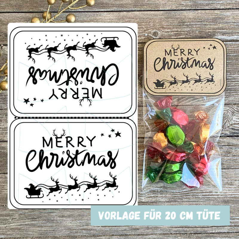 Bastelvorlage Tütenklappe Geschenktüte Rentiere - Merry Christmas - für befüllte Geschenktütchen, PDF