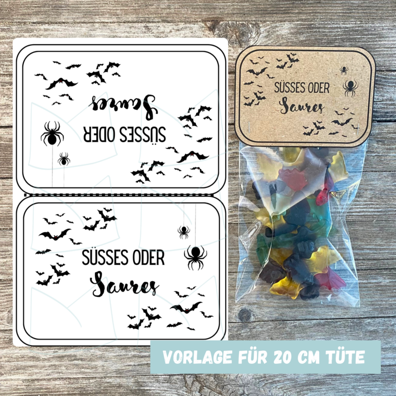 Tütenklappe Geschenktüte Halloween, Süsses oder Saures, Tütenverpackung für befüllte Geschenktütchen, PDF