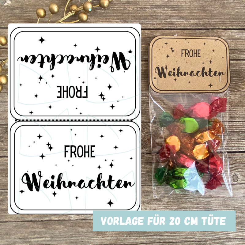 Bastelvorlage Tütenklappe Geschenktüte Frohe Weihnachten für befüllte Geschenktütchen, PDF