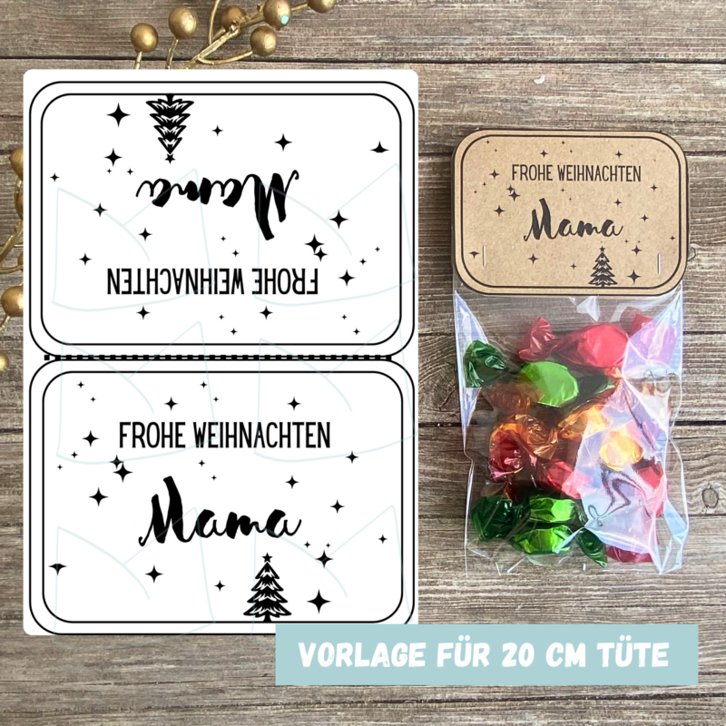 Bastelvorlage Tütenklappe Geschenktüte Frohe Weihnachten Mama - für befüllte Geschenktütchen, PDF