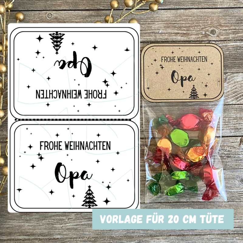 Bastelvorlage Tütenklappe Geschenktüte Frohe Weihnachten Opa - für befüllte Geschenktütchen, PDF