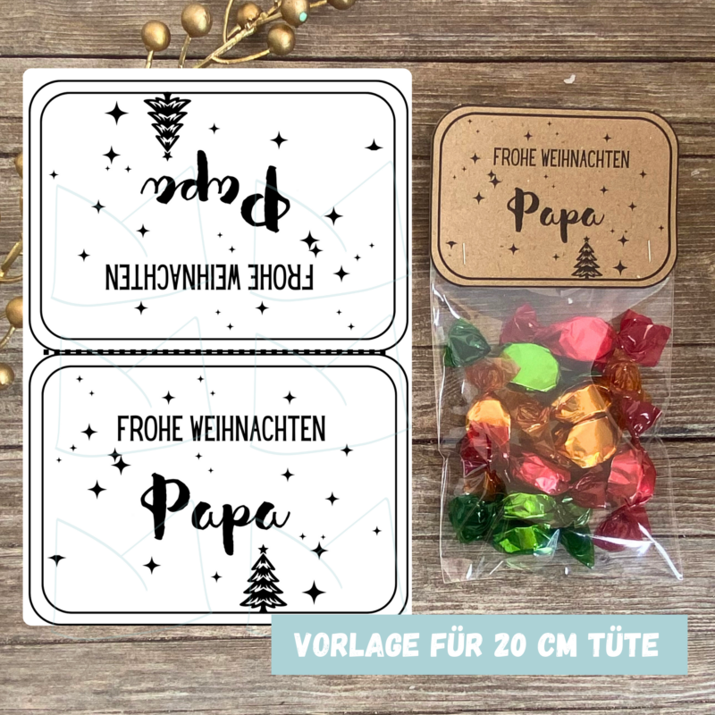 Bastelvorlage Tütenklappe Geschenktüte Frohe Weihnachten Papa - für befüllte Geschenktütchen, PDF