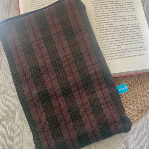 gefütterte Buchtasche für Männer, karierter klassischer Anzugsstoff, Buchhülle mit Reissverschluss, braun, schwarz, rot