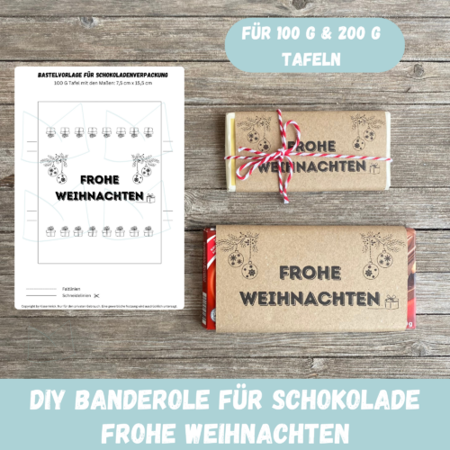 Frohe Weihnachten, Schokoladenbanderole, Verpackung für Schokolade 100 g & 200 g Tafeln - Digitaler Download - PDF