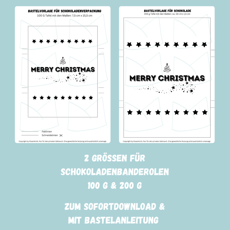 Merry Christmas, Schokoladenbanderole, Verpackung für Schokolade 100 g & 200 g Tafeln - Digitaler Download - PDF