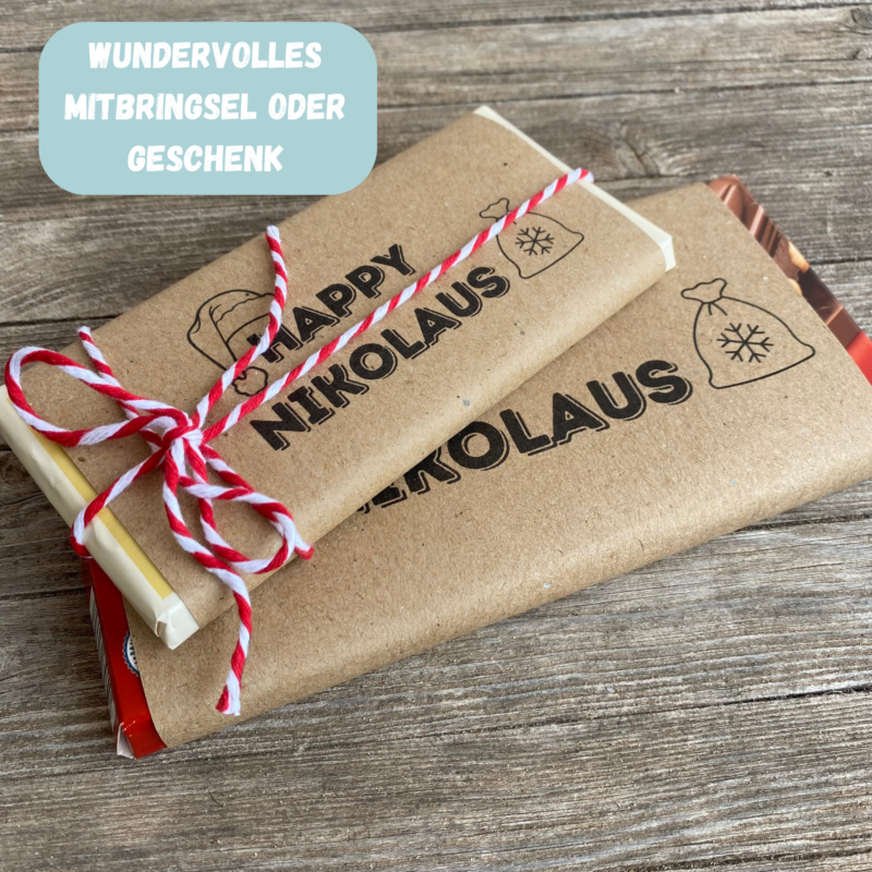 Happy Nikolaus, Schokoladenbanderole, Verpackung für Schokolade 100 g & 200 g Tafeln - Digitaler Download - PDF