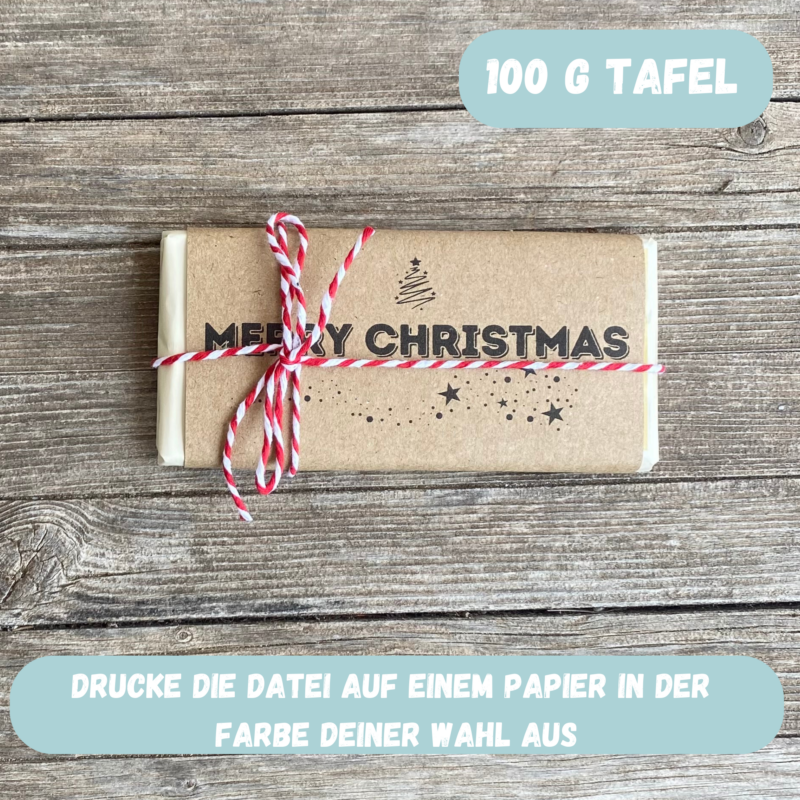 Merry Christmas, Schokoladenbanderole, Verpackung für Schokolade 100 g & 200 g Tafeln - Digitaler Download - PDF