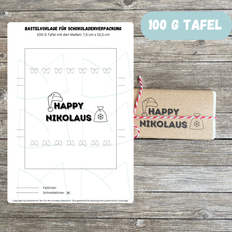 Happy Nikolaus, Schokoladenbanderole, Verpackung für Schokolade 100 g & 200 g Tafeln - Digitaler Download - PDF