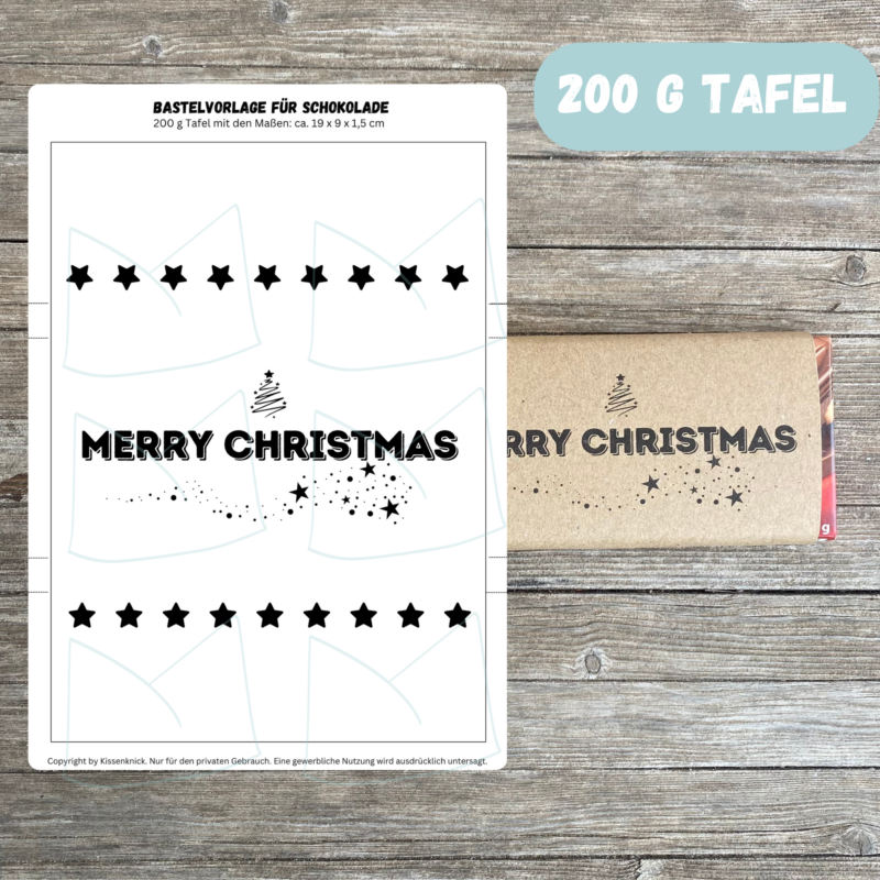 Merry Christmas, Schokoladenbanderole, Verpackung für Schokolade 100 g & 200 g Tafeln - Digitaler Download - PDF