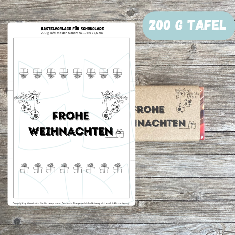 Frohe Weihnachten, Schokoladenbanderole, Verpackung für Schokolade 100 g & 200 g Tafeln - Digitaler Download - PDF