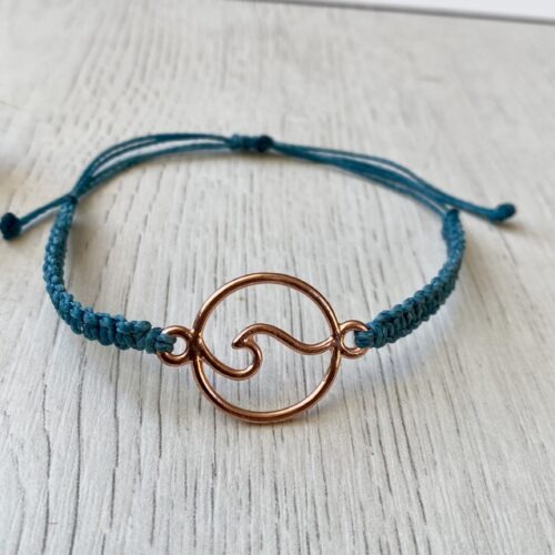 Makramee Armband, Welle, Welle des Lebens, maritim, Kupfer, Rosegold,