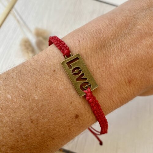 Makramee Armband, LOVE, für Deine Liebsten aus Altmessing, Band Farbwahl
