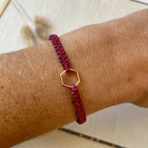 Makramee Armband, Freundschaftsarmband mit Hexagon rosegold, Auswahl Bandfarbe