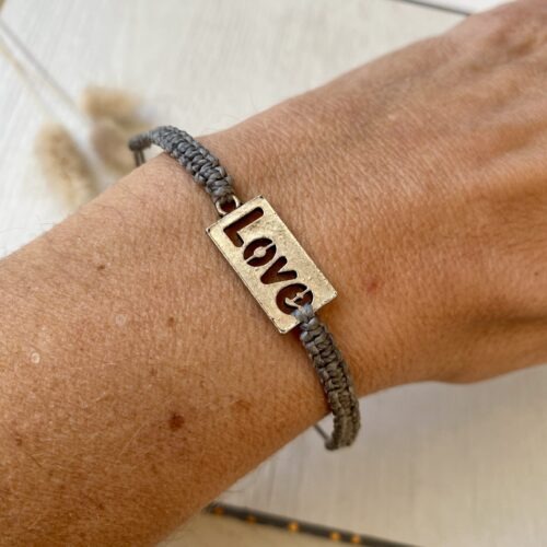 Makramee Armband, LOVE, für Deine Liebsten aus Altsilber, Band Farbwahl
