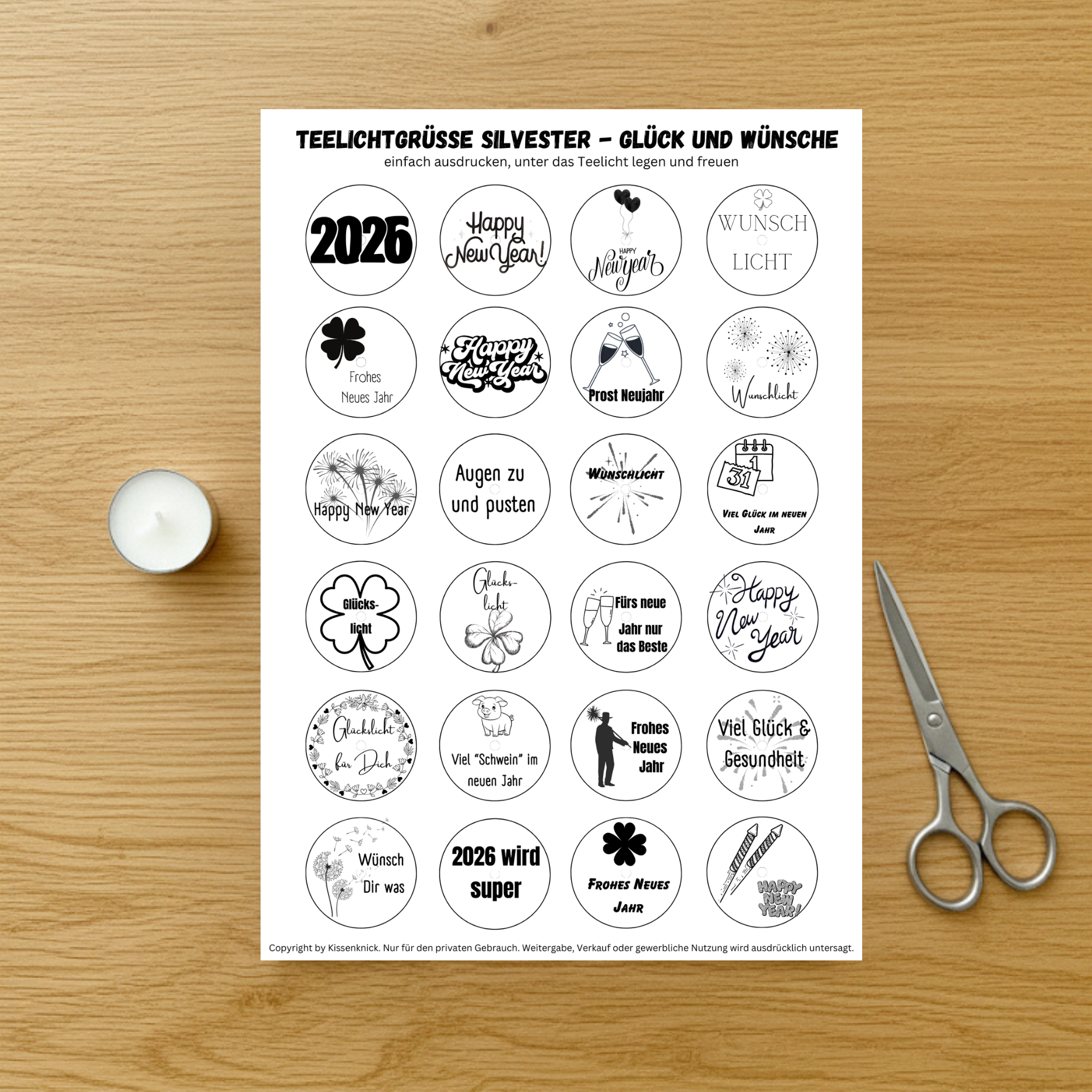 Teelicht mit Botschaft - Silvester 25/26 - Digitaler Download