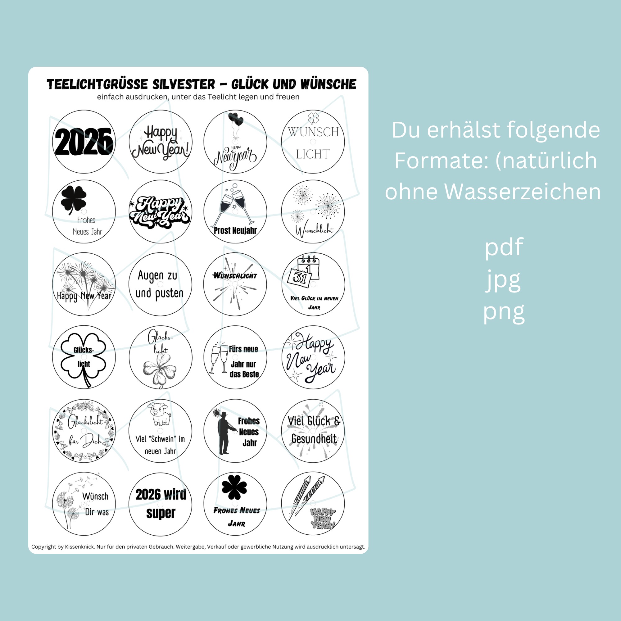 Teelicht mit Botschaft - Silvester 25/26 - Digitaler Download