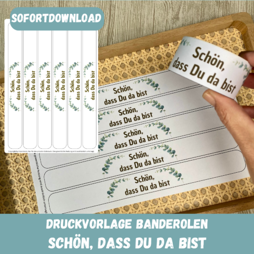 PDF Bastelvorlage Banderolen - Schön, dass Du da bist - Kommunion, Hochzeit, Firmung- Download