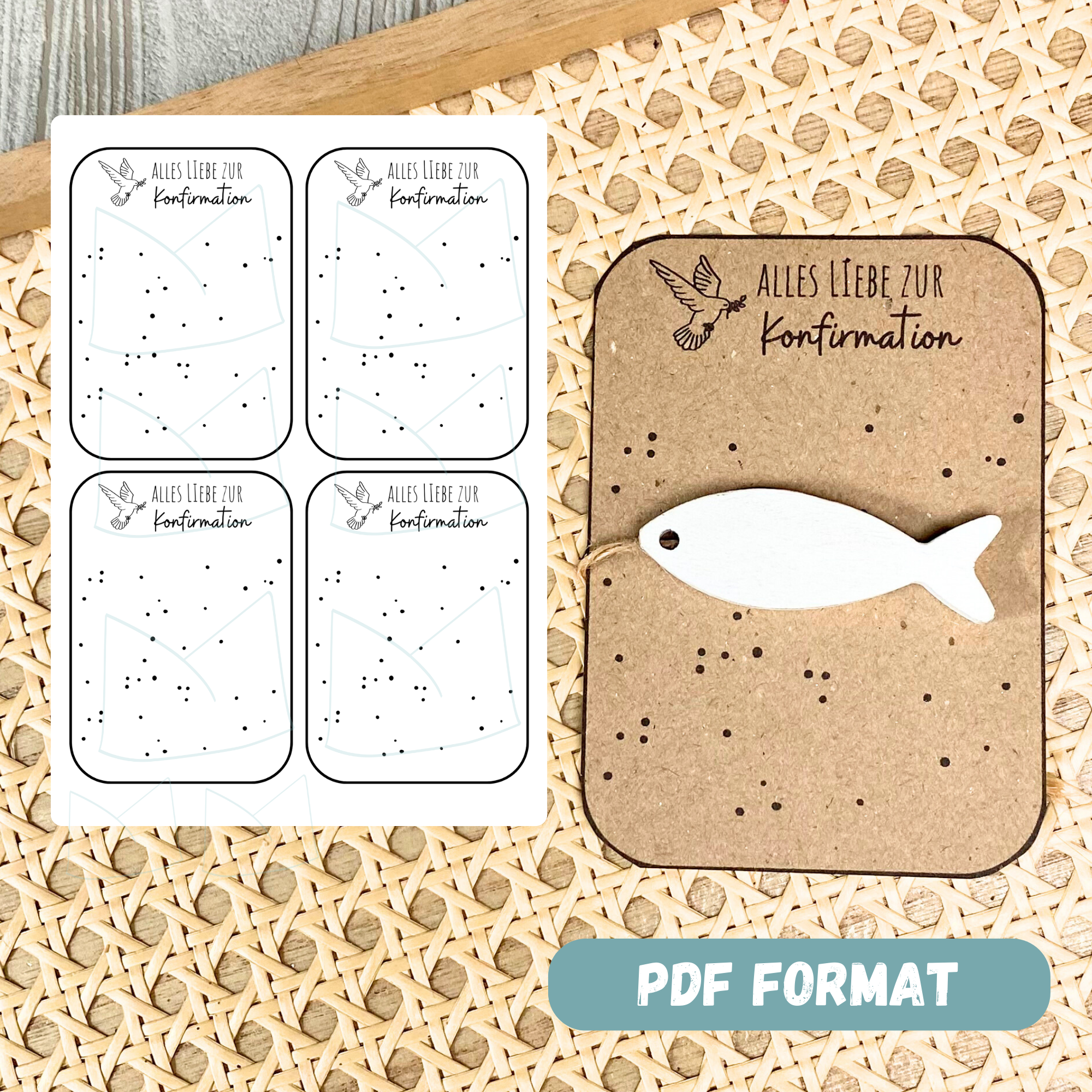 Bastelvorlage Geschenkkarte - Alles Liebe zur Konfirmation - Karte zum Bestücken - PDF Download