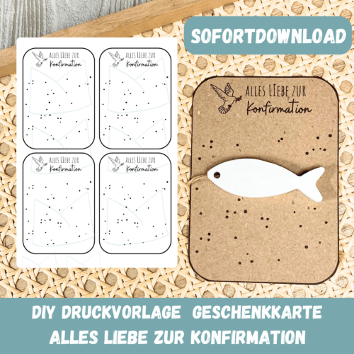 Bastelvorlage Geschenkkarte - Alles Liebe zur Konfirmation - Karte zum Bestücken - PDF Download