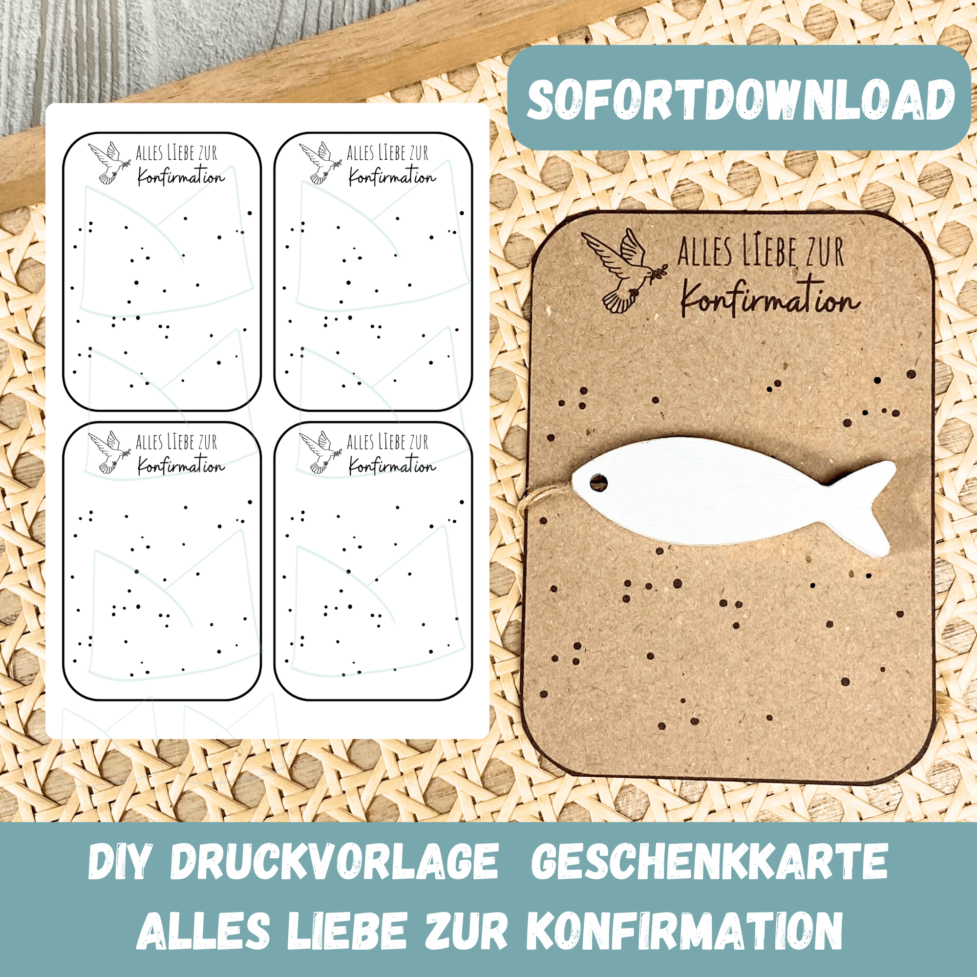Bastelvorlage Geschenkkarte - Alles Liebe zur Konfirmation - Karte zum Bestücken - PDF Download
