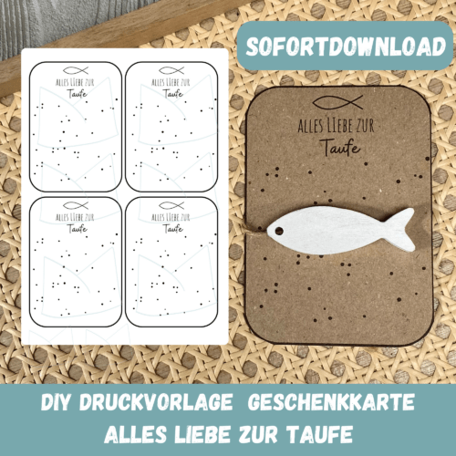 Bastelvorlage Geschenkkarte - Alles Liebe zur Taufe - Karte zum Bestücken - PDF Download