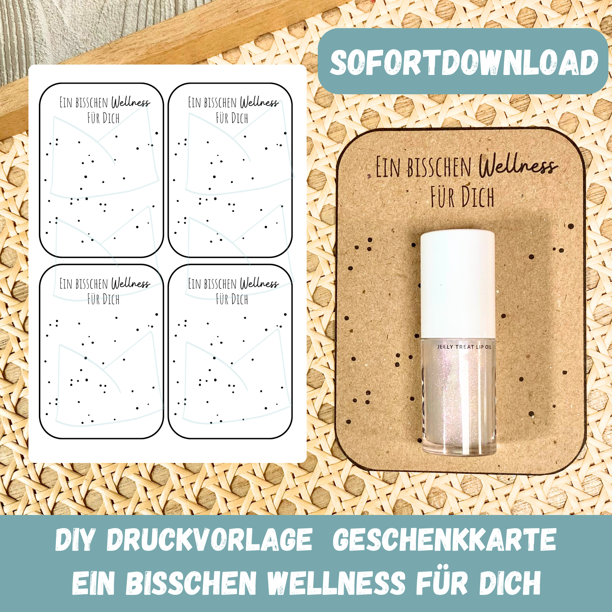 Bastelvorlage Geschenkkarte - Ein bisschen Wellness für Dich - Karte zum Bestücken - PDF Download