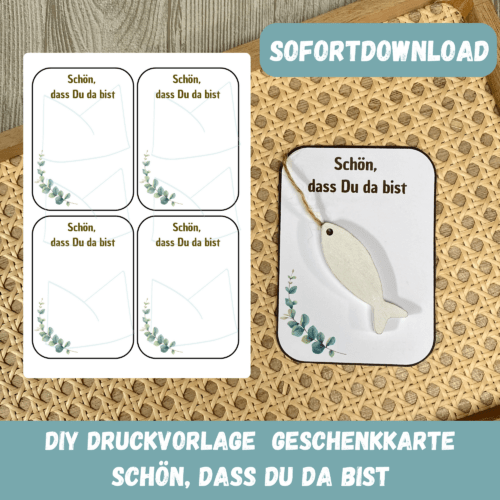 Bastelvorlage Geschenkkarte - Schön, dass Du da bist/ Eukalyptus - Karte zum Bestücken - PDF Download