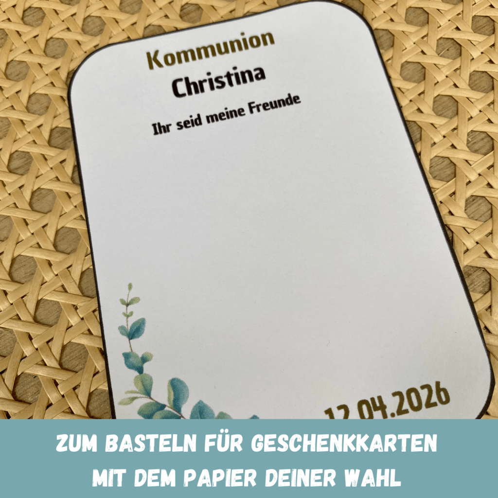 Personalisierbare Bastelvorlage Geschenkkarte - Kommunion/ Konfirmation/ Taufe/ Hochzeit/ Eukalyptus - Karte zum Bestücken - PDF Download