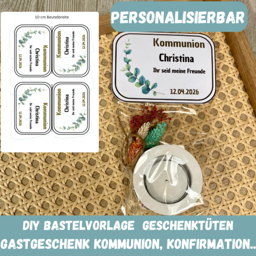 Bastelvorlage Tütenklappe, Personalisierbare Geschenktüte KOMMUNION, KONFIRMATION, HOCHZEIT Gastgeschenk - PDF