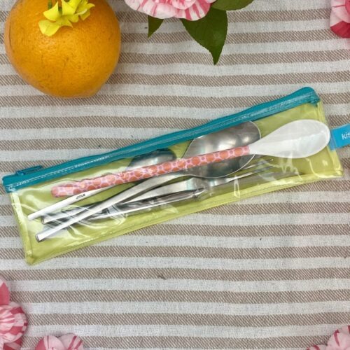 Upcycling Bestecktasche/ Pinseltasche mit Reissverschluss, für Camping, Picknick unterwegs - transparent/ gelb