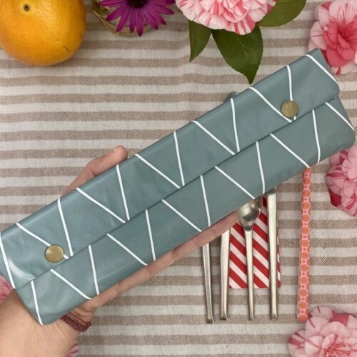 Bestecktasche/ Pinseltasche für Camping, Picknick, unterwegs - Rauten/ grau - Motiv