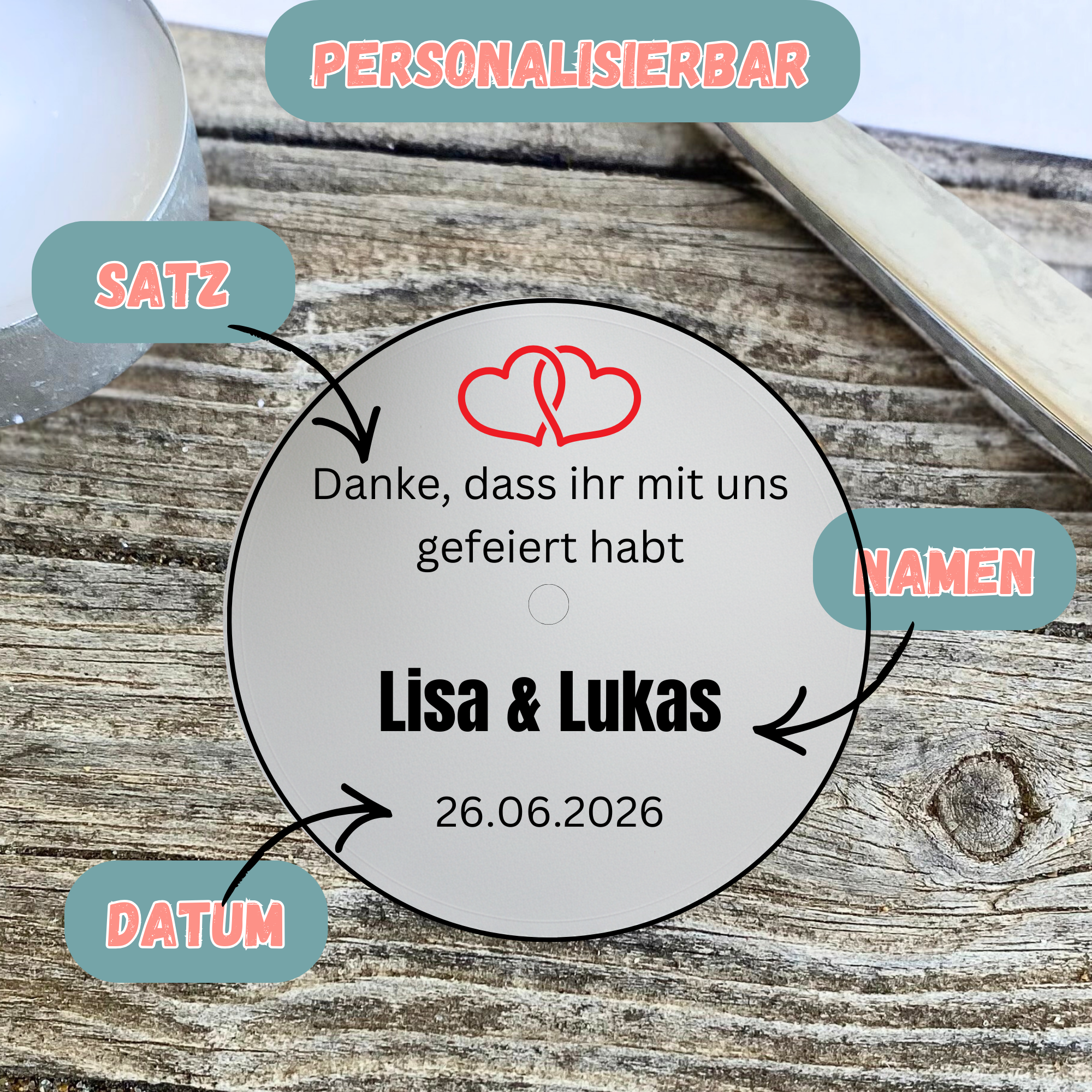 Personalisierbare Teelichtbotschaften für MAXI Teelichter als Gastgeschenk zur Hochzeit - Digitaler Download