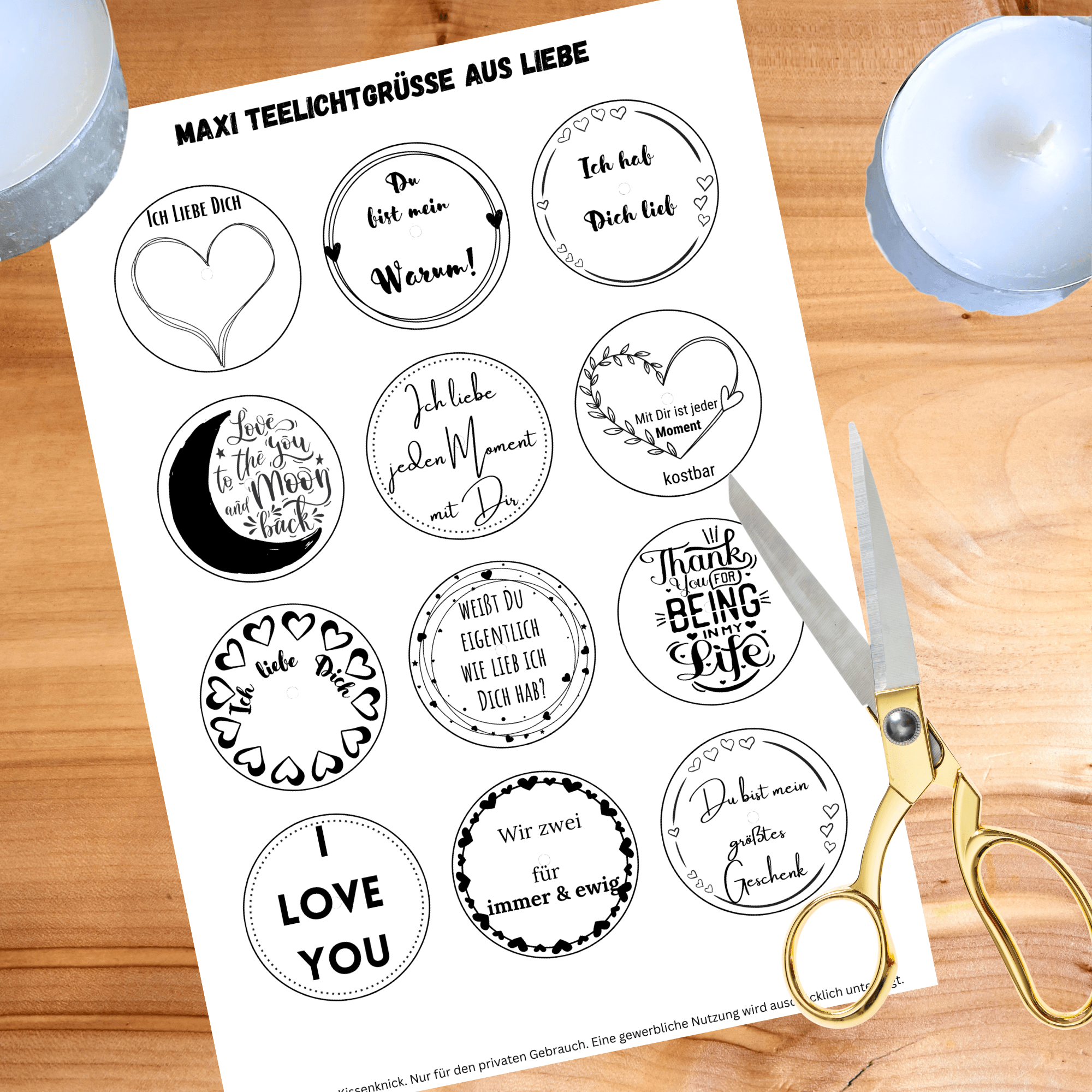 Teelichtbotschaft für MAXI Teelichter - Liebe - Digitaler Download