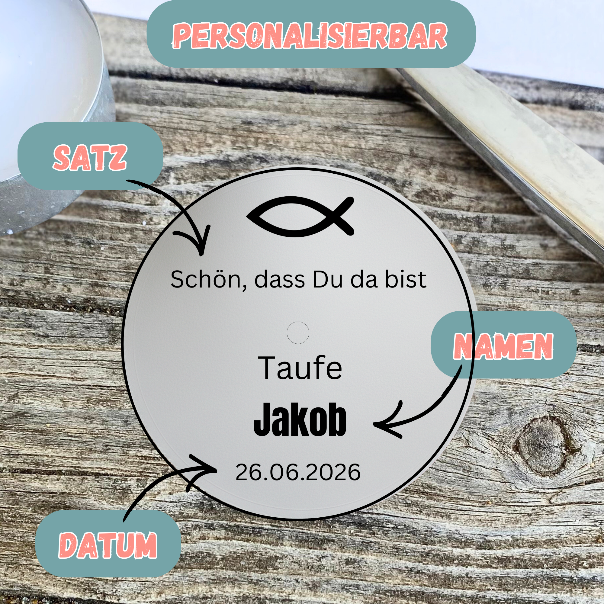 Gastgeschenk zur Taufe - Personalisierbare Teelichtbotschaften für MAXI Teelichter - Digitaler Download